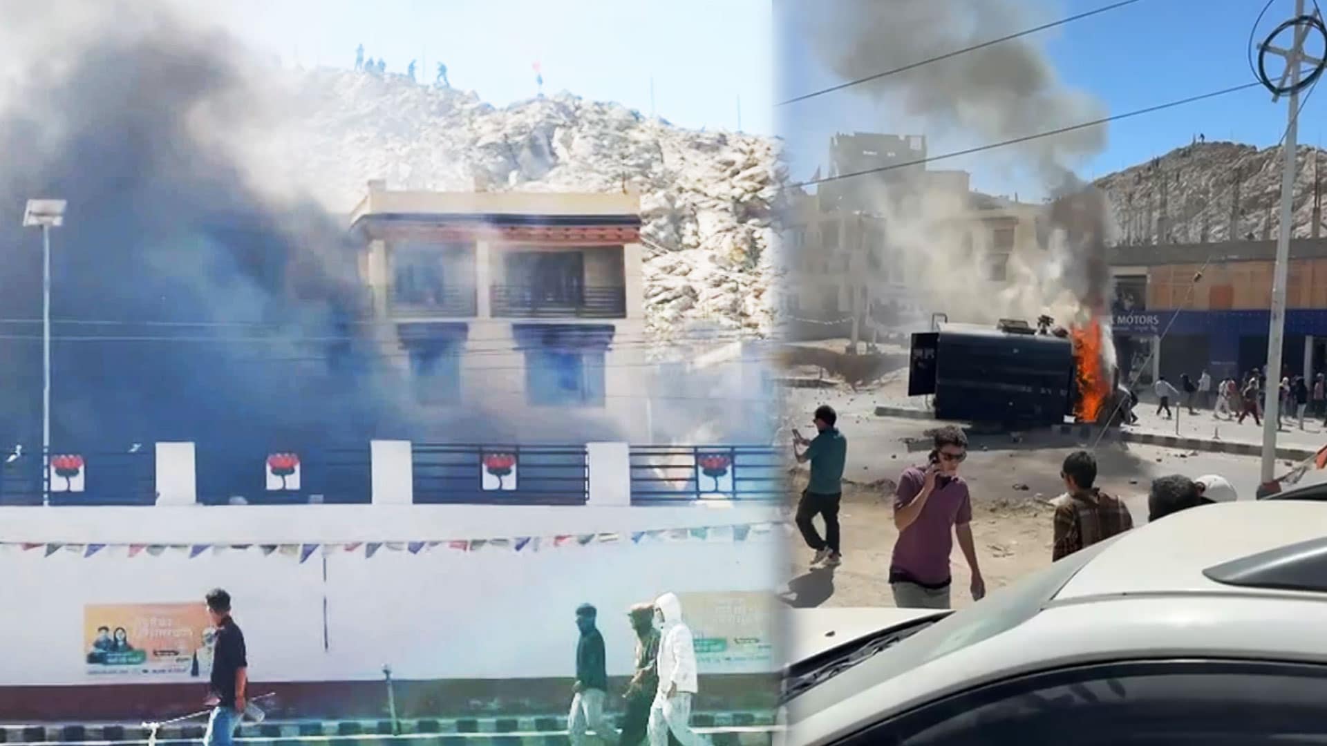 Video : Clashes, Stone Pelting In Ladakh By Statehood Protesters, Police Van Burnt