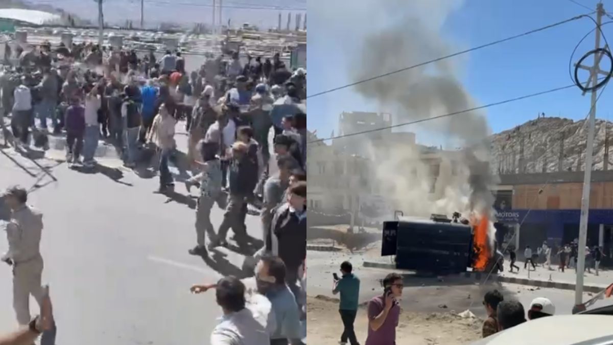 Massive Clashes In Ladakh, Stone Pelting Reported, Police Van Burnt Down