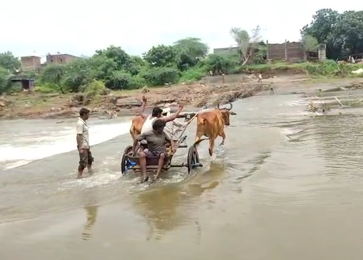 बड़वानी में पुलिया के ऊपर से बह रहा पानी बड़वानी में पुलिया के ऊपर से बह रहा पानी