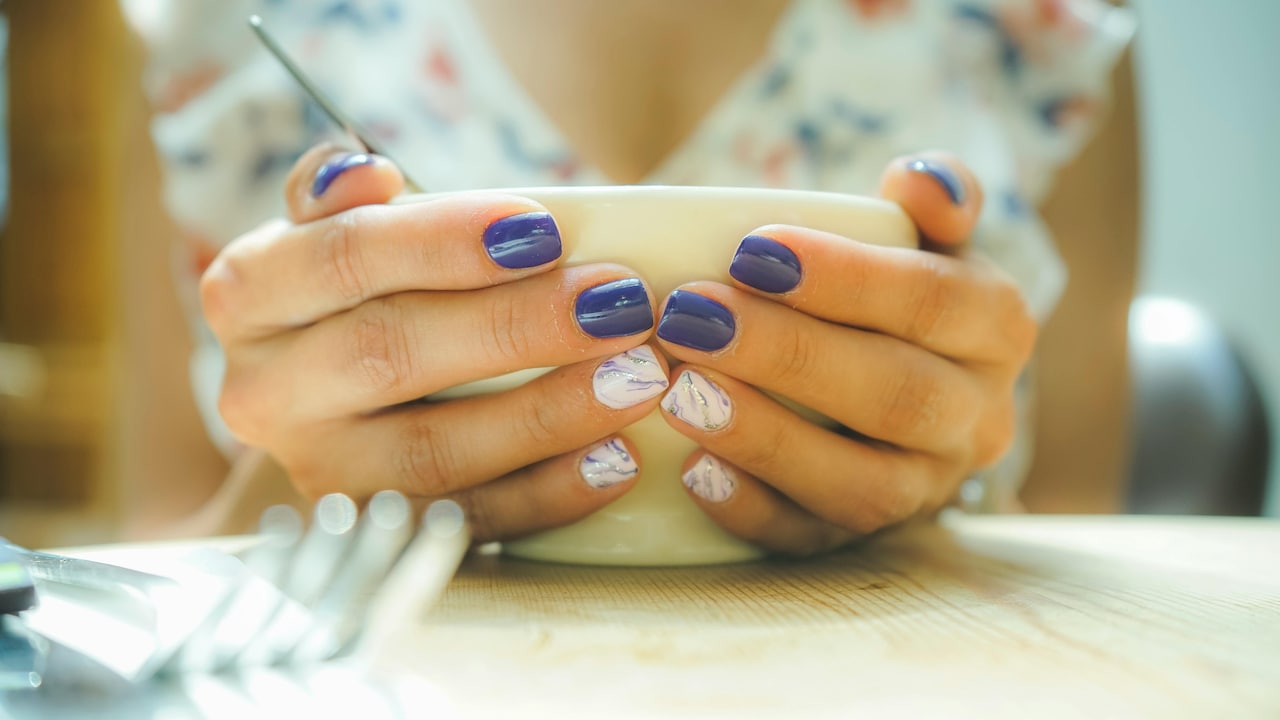 Blue nail colour might say that 