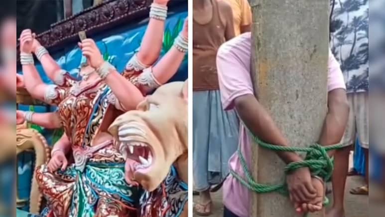 Durga Idol's Face Stolen In Bengal, Accused Tied To Pole And Thrashed Durga Idol's Face Stolen In Bengal, Accused Tied To Pole And Thrashed