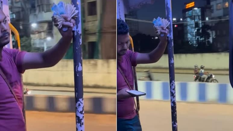 उंगली में अंगूठी की तरह फंसाए 100-500 के नोट, बस के गेट पर खड़े कंडक्टर को देख बोले लोग- स्वैग है भाई का