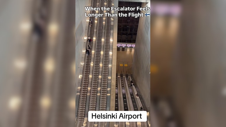 Helsinki-Vantaa Airport's Long Escalator Becomes A Viral Travel Moment