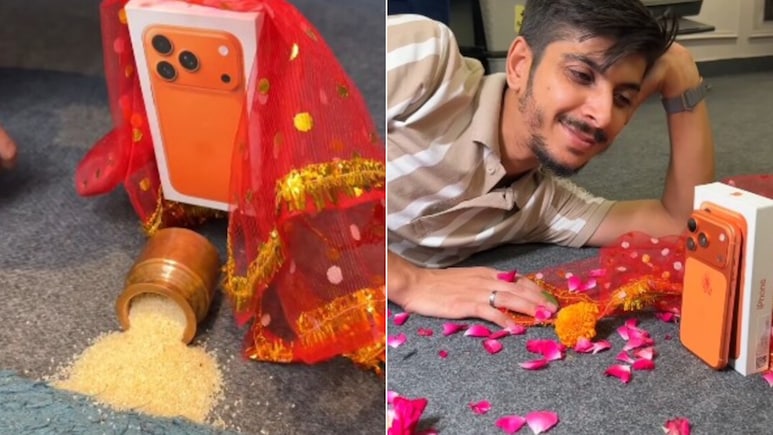 नारंगी  iPhone 17 को दुल्हन बनाकर ले गया घर, लाल दुपट्टा उढ़ाकर कराया गृह प्रवेश, लोग बोले- गंगा में नहला दो