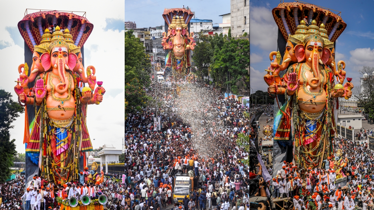 भव्य, दिव्य... ठहर गई हर नजर, देखिए जब हैदराबाद में आए 69 फीट के गणपति