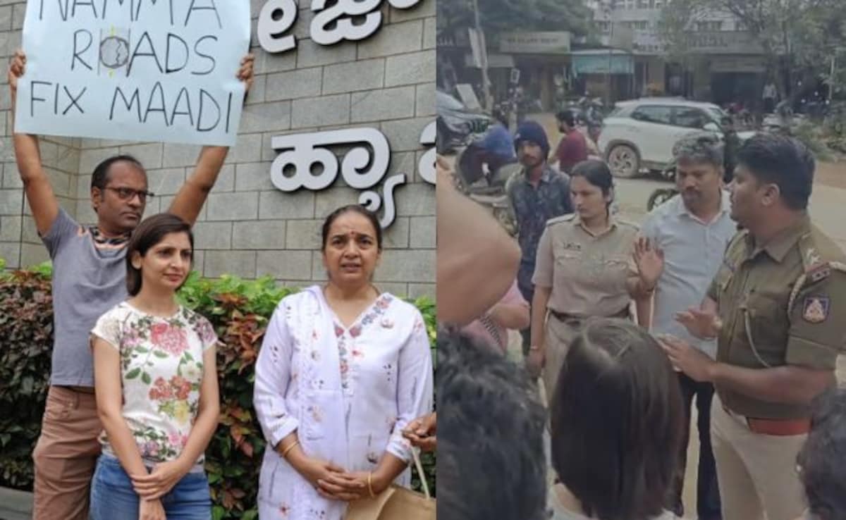 Video: Bengaluru Residents, Cops Face Off During Protests Over Potholes