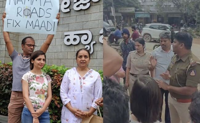 Video: Bengaluru Residents, Cops Face Off During Protests Over Potholes