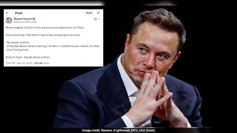 Ex-Tesla Employee Reveals Elon Musk's Meeting Mantras, Gets Billionaire's Humorous Response: "Don't Bring Food" Ex-Tesla Employee Reveals Elon Musk's Meeting Mantras, Gets Billionaire's Humorous Response: "Don't Bring Food"