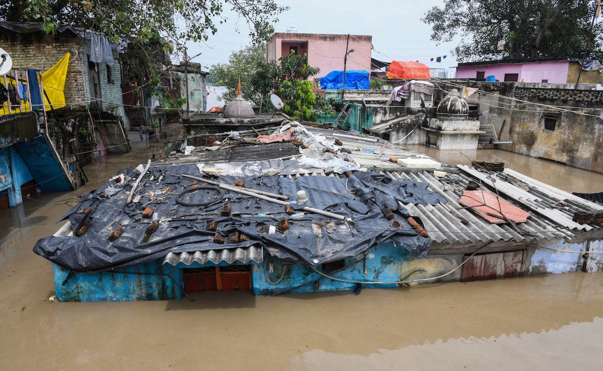 A view of the flooded Yamuna Ghat due to release of water from Hathnikund barrage (ANI) A view of the flooded Yamuna Ghat due to release of water from Hathnikund barrage (ANI)