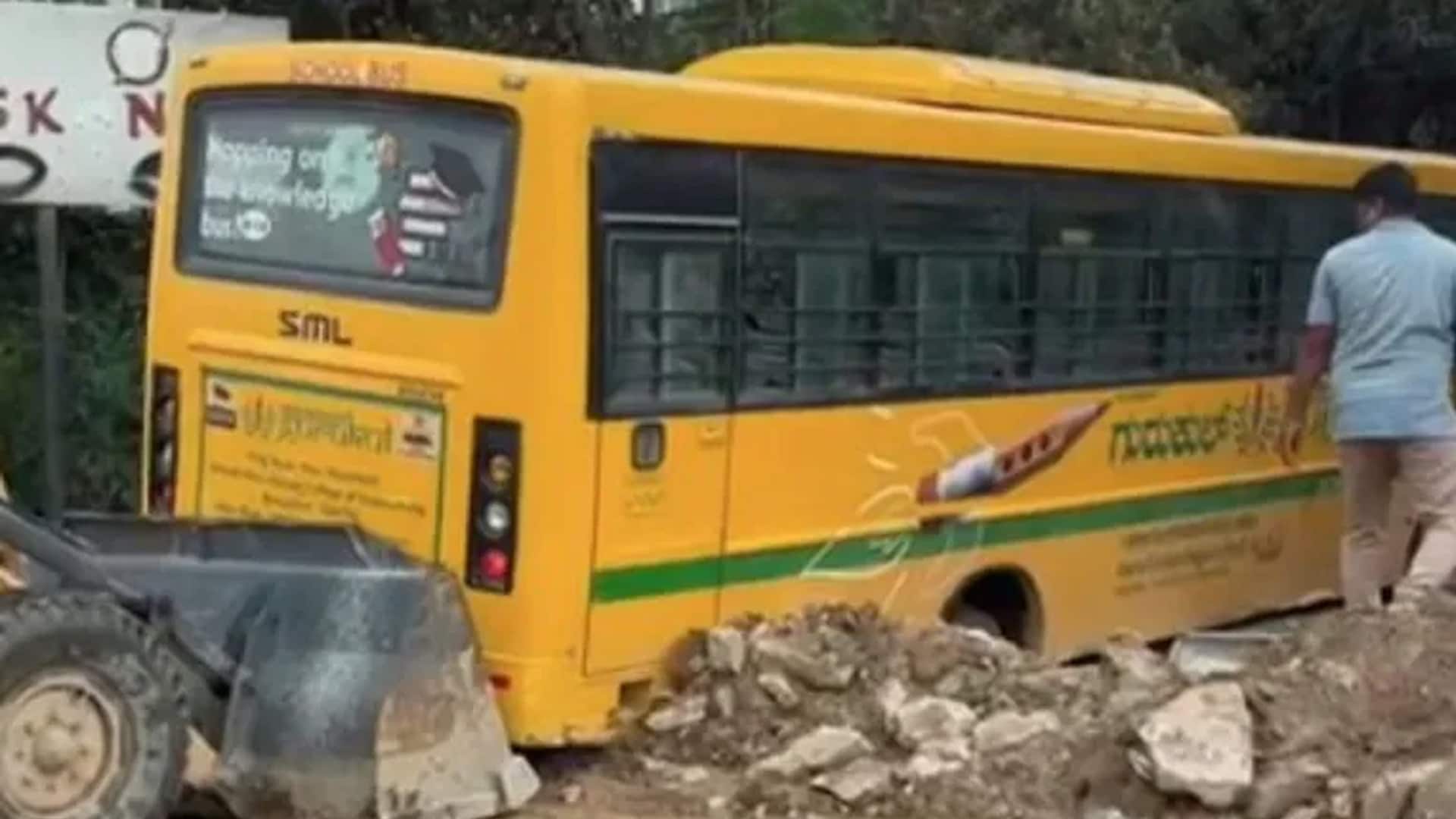 Video: Video: Another School Bus Gets Stuck In Drain In Bengaluru, Second Incident In A Week