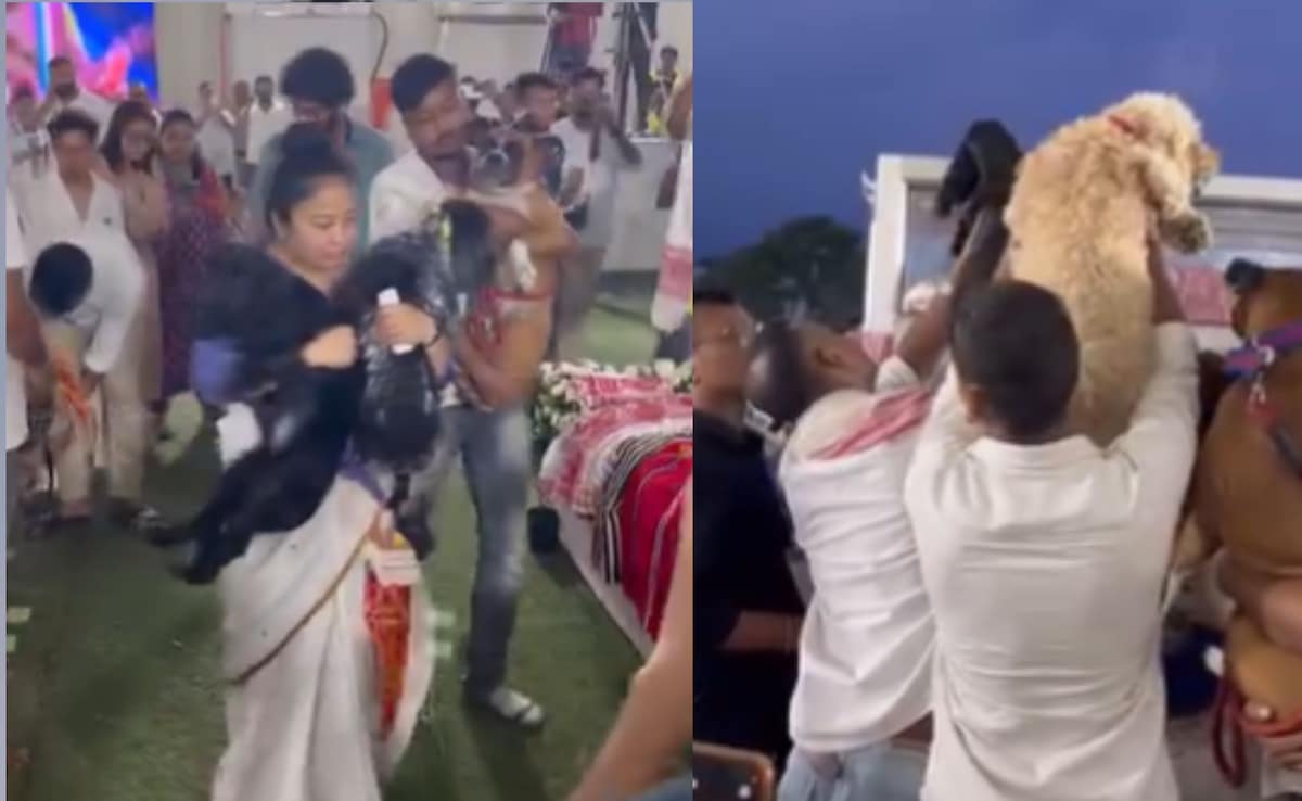 Zubeen Garg's Wife Takes Their Dogs To See His Coffin For Final Goodbye. See Video