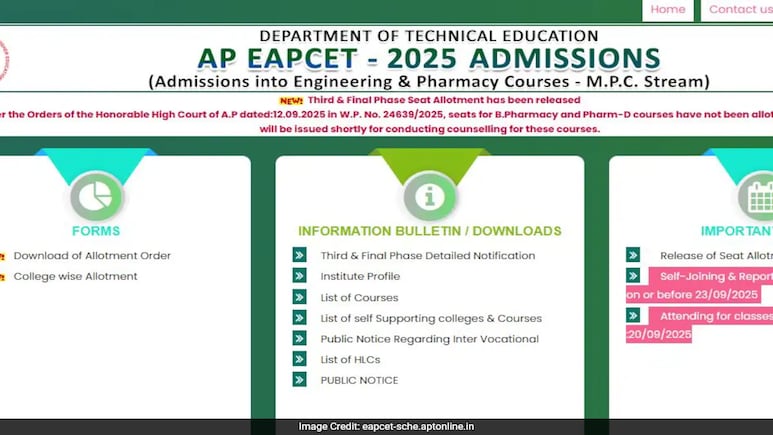 AP EAMCET 2025 Final Phase Seat Allotment Result Declared, Check Details AP EAMCET 2025 Final Phase Seat Allotment Result Declared, Check Details