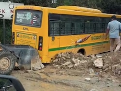 Video: Another School Bus Gets Stuck In Drain In Bengaluru, Second Incident In A Week