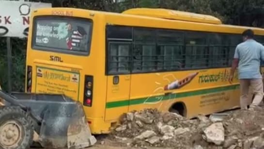 Video: Another School Bus Gets Stuck In Drain In Bengaluru, Second Incident In A Day