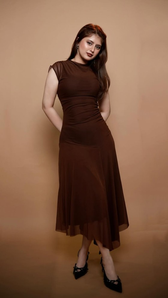 Arishfa Khan Radiates Glamour in Brown Elegant Dress