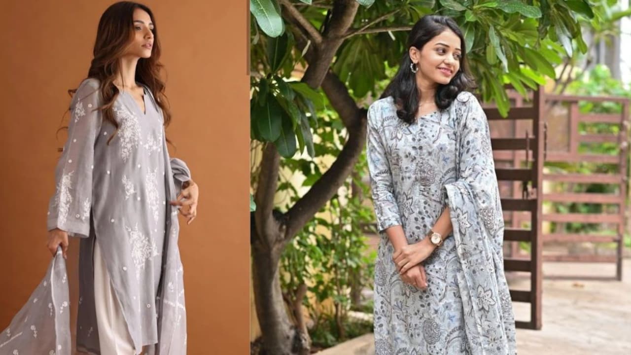 Celebrate the 6th day of Navratri with stylish ethnic grey kurti sets for women