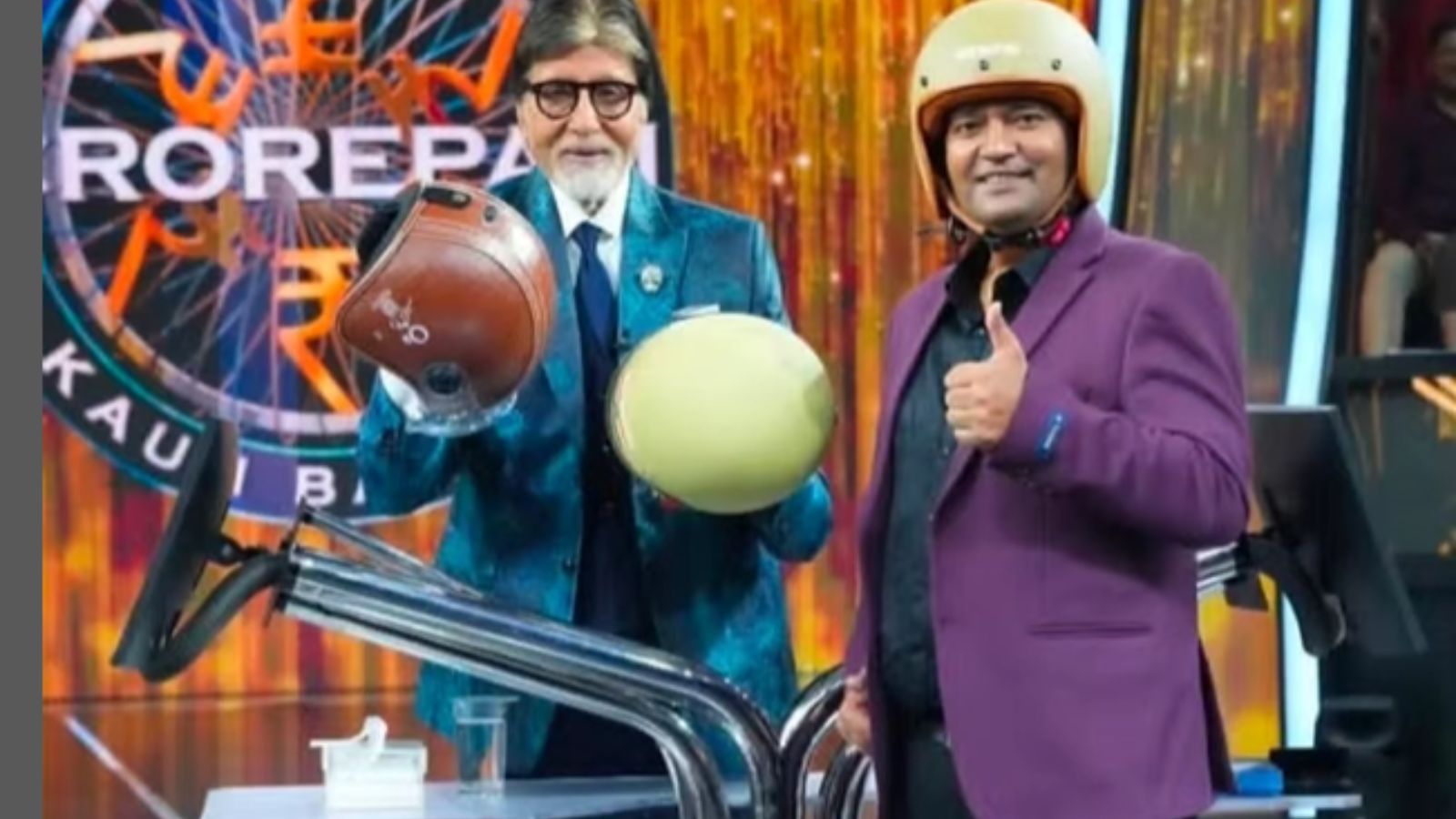 <i>Kaun Banega Crorepati 17</i>: Amitabh Bachchan Receives Two Helmets From Raghvendra Kumar AKA "Helmet Man of India"