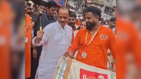 Watch: Ajit Pawar Plays Dhol During Ganpati Visarjan