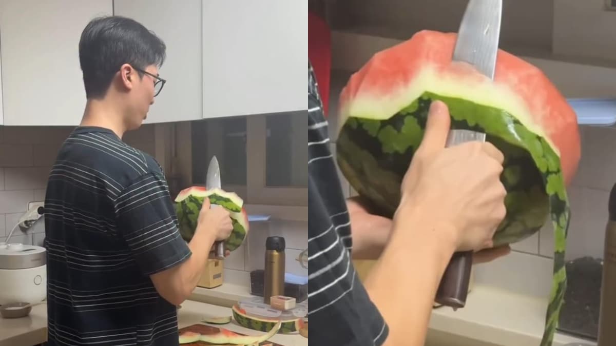 'That's Next Level': Internet Amused By Man's Extraordinary Watermelon Peeling Skills