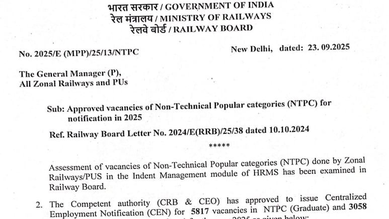 Railway Recruitment Board Releases Notification For 8,875 Posts, Check Key Details Railway Recruitment Board Releases Notification For 8,875 Posts, Check Key Details