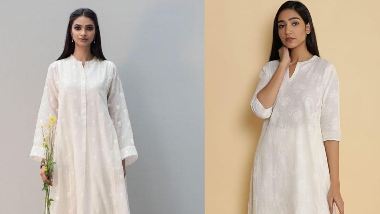 Celebrate the 1st day of Navratri in stylish white colour kurti sets for women