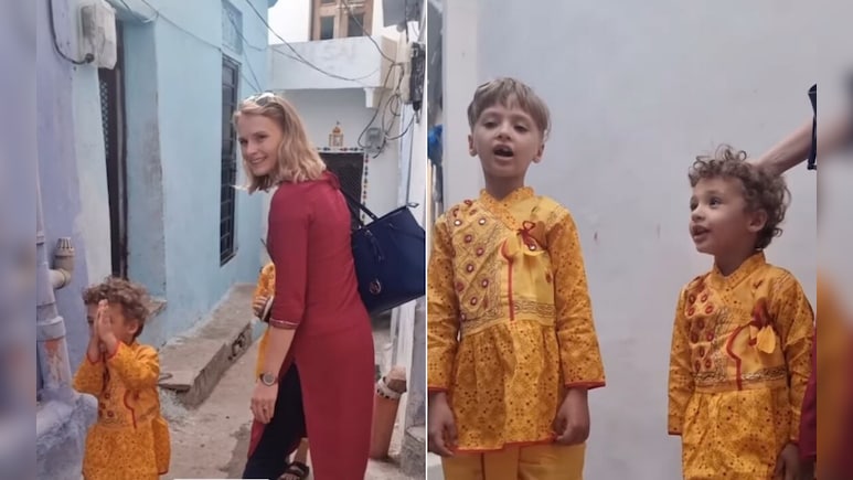 भगवा कपड़े पहन विदेशी बच्चों ने हाथ जोड़कर गाया ऐसा राम भजन, एक टक देखते रह गए लोग भगवा कपड़े पहन विदेशी बच्चों ने हाथ जोड़कर गाया ऐसा राम भजन, एक टक देखते रह गए लोग