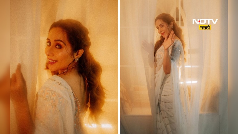Navratri saree: पांढरी साडी, मनमोहक अदा! तेजस्विनी लोणारीचा भन्नाट नवरात्री साडी लूक
