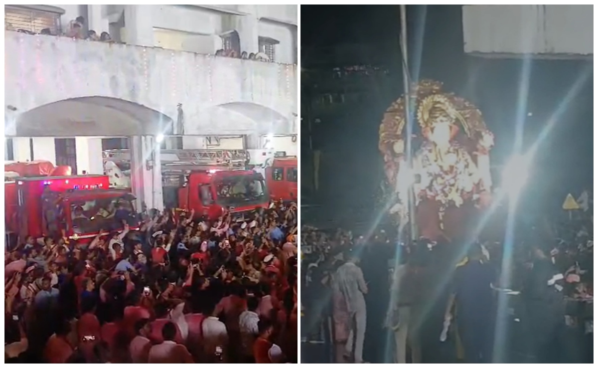 लाइट जली और बजने लगे सायरन... मुंबई फायर ब्रिगेड ने ऐसे दी लालबाग के राजा को सलामी