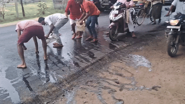 ब्रेक लगते ही बिखर गईं मछलियां... फिर मची ऐसी लूट कि हो गया रास्ता जाम ब्रेक लगते ही बिखर गईं मछलियां... फिर मची ऐसी लूट कि हो गया रास्ता जाम