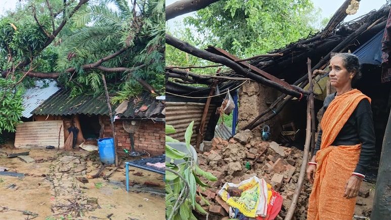 चक्रवाती तूफान का कहर: सतना में 5 मिनट में 60 कच्चे घर ढहे, कई घरों के टिन शेड उड़े; पेड़ भी उखड़े