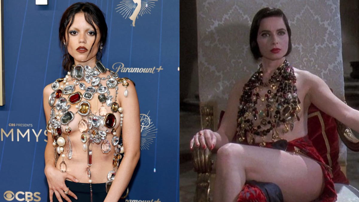 Jenna Ortega Brings The Naked Dress To Emmy Red Carpet, Channelling Isabella Rossellini's 1992 Look