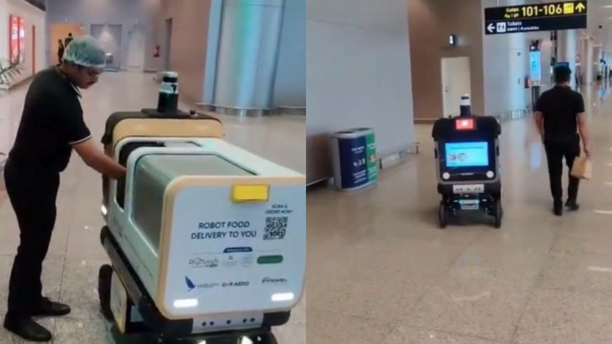 Hyderabad Airport Introduces India's First Food Delivery Robot At Boarding Gates