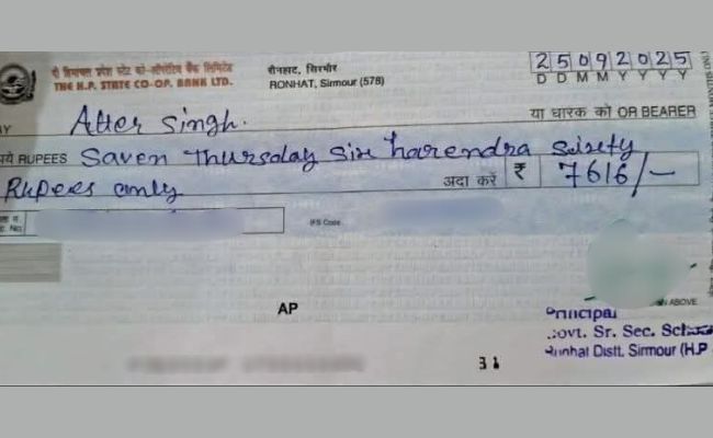 'Saven Harendra': Himachal School Principal's Wrongly-Spelt Cheque Goes Viral