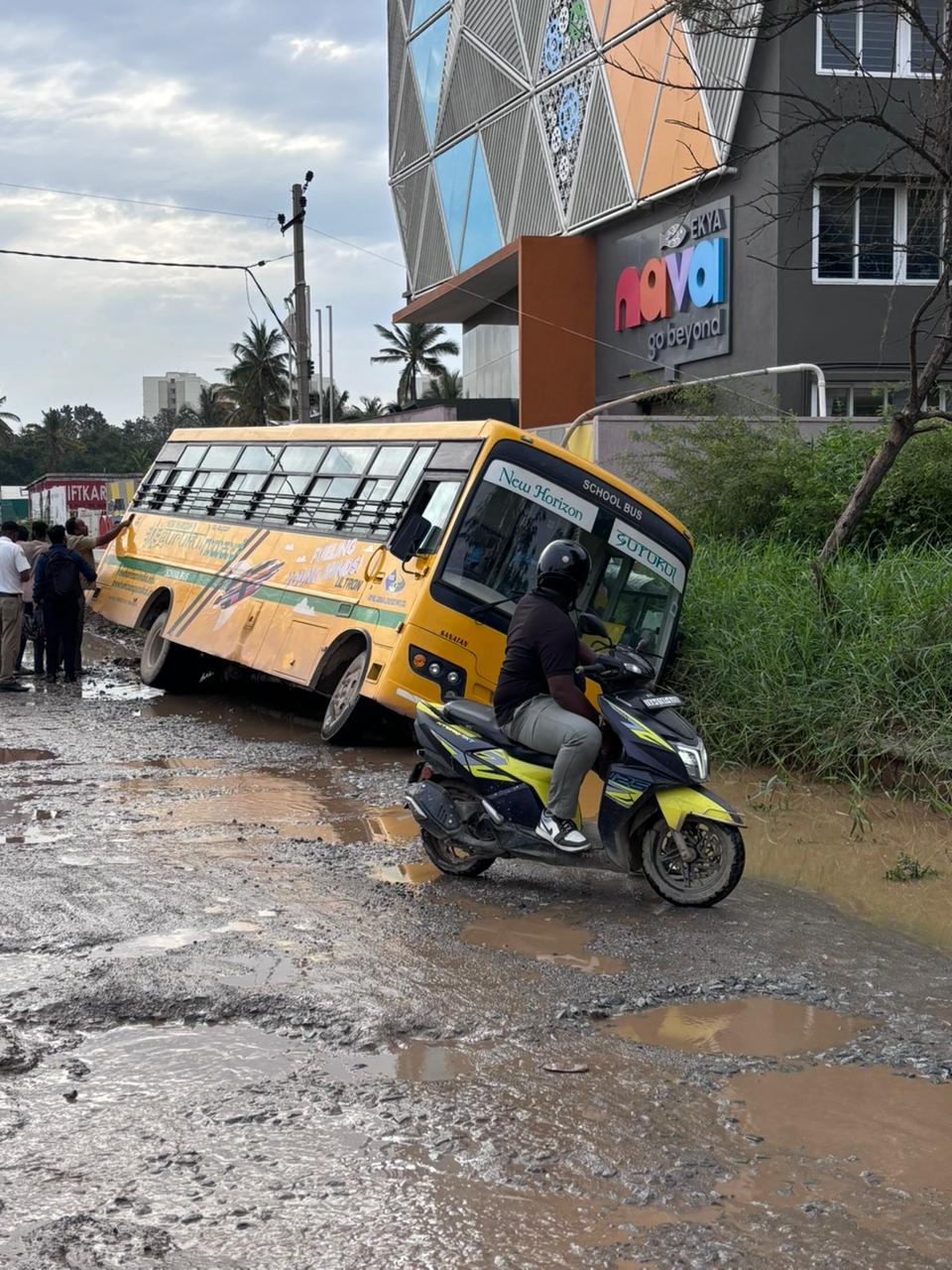 On Camera, Bengaluru School Bus Nearly Topples Due To Pothole