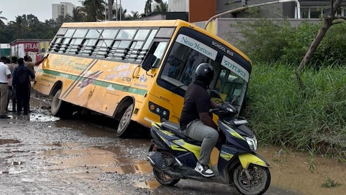 On Camera, Bengaluru School Bus Nearly Topples Due To Pothole
