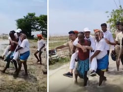 &quot;Unwell&quot; Congress MP Tariq Anwar Carried By Villagers For Flood Inspection In Bihar