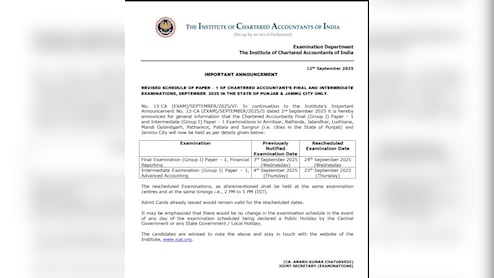 ICAI ने CA फाइनल और इंटरमीडिएट परीक्षा की रिवाइज्ड तिथियां जारी की...