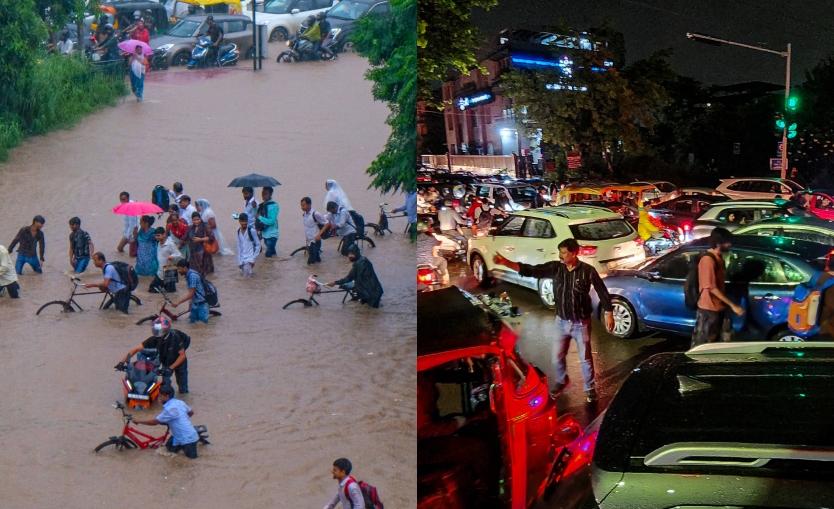 PHOTOS: गुरुग्राम में बारिश से दरिया बनीं सड़कें, ट्रैफिक जाम से लोगों का हुआ बुरा हाल