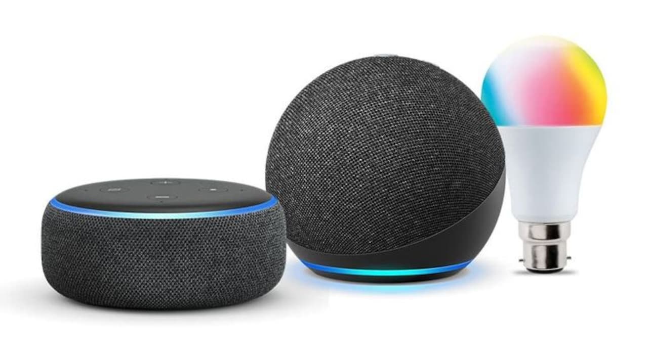 Begin your home journey with smart devices like Alexa speakers with an LED bulb combo