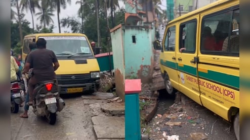 Video: Bengaluru School Van Stuck In Open Drain As Civic Mess Continues