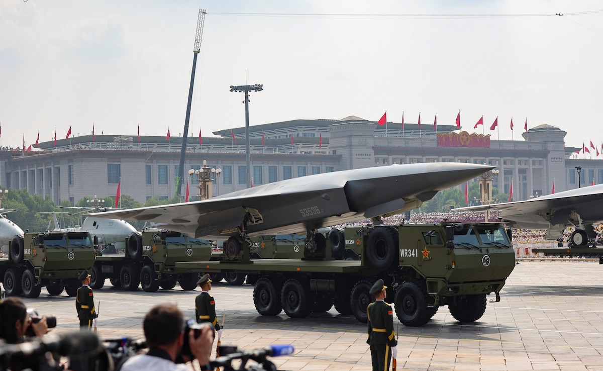 Members of the Peoples Liberation Army stand as the unmanned operations group display drones during a military parade to mark the 80th anniversary of the end of World War Two, in Beijing. Members of the Peoples Liberation Army stand as the unmanned operations group display drones during a military parade to mark the 80th anniversary of the end of World War Two, in Beijing.