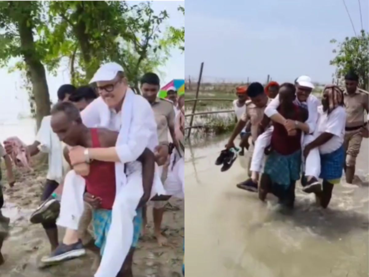 ग्रामीण के कंधे पर सवारी... बाढ़ पीड़ितों का दर्द जानने पहुंचे कांग्रेस सांसद का वीडियो सामने आया