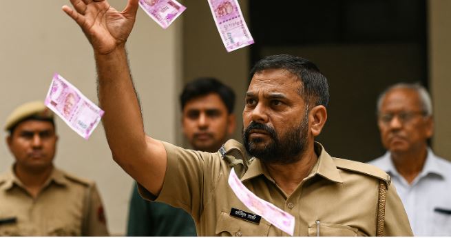दिल्ली पुलिस का ASI रिश्वत लेते पकड़ा गया, विजिलेंस टीम के सामने हवा में उड़ाए नोट