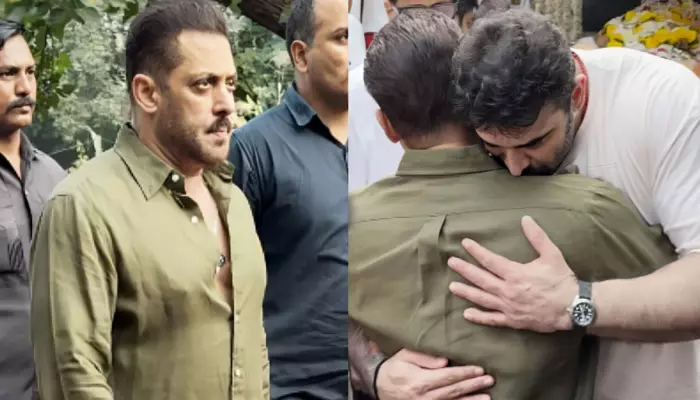 Salman Khan Consoles Emotional Nikitin Dheer At Pankaj Dheer's Last Rites