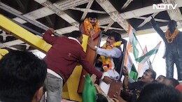 Video: BJP MP Rides Crane To Garland Statue, Slaps Operator After It Jolts