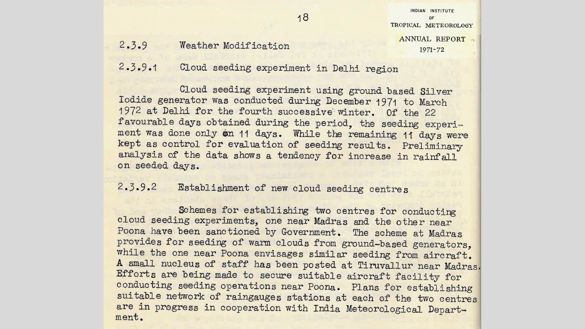 Facsimile of the IITM 1972 report. Credit: Dr Roxy Mathew Koll, IITM, Pune