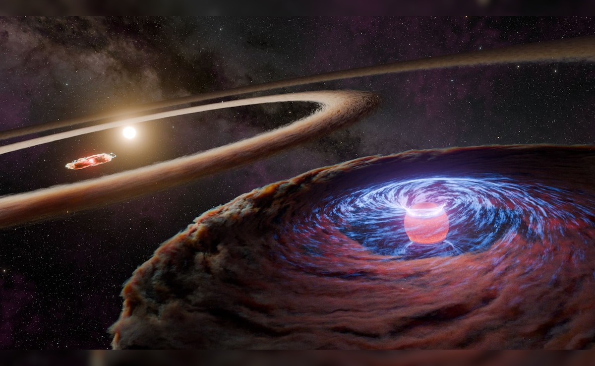 Artists illustration shows protoplanet WISPIT 2b gathering matter while orbiting its star, WISPIT 2. Artists illustration shows protoplanet WISPIT 2b gathering matter while orbiting its star, WISPIT 2.