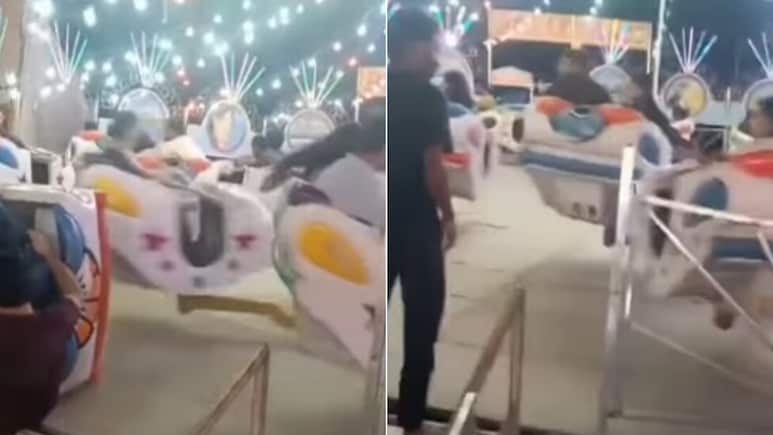 चलते-चलते अचानक टूटा ‘ब्रेक डांस’ झूला, दो युवकों के लिए अगले 30 सेकंड बन गए खौफनाक! वायरल Video