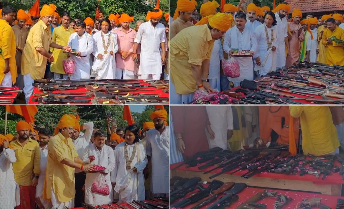 विजयादशमी पर राजा भैया ने की हथियारों की पूजा, VIDEO में देखें पूरा जखीरा