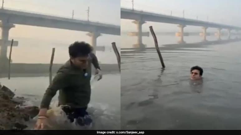 Video: BJP MLA Falls Into Yamuna While Filming Reel On 'Clean' River Video: BJP MLA Falls Into Yamuna While Filming Reel On 'Clean' River